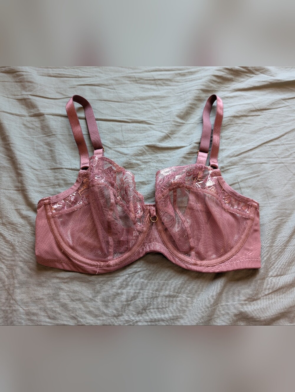 NWOT Panache Rosa Balcony Bra 32DDD Rose Gold Metallic